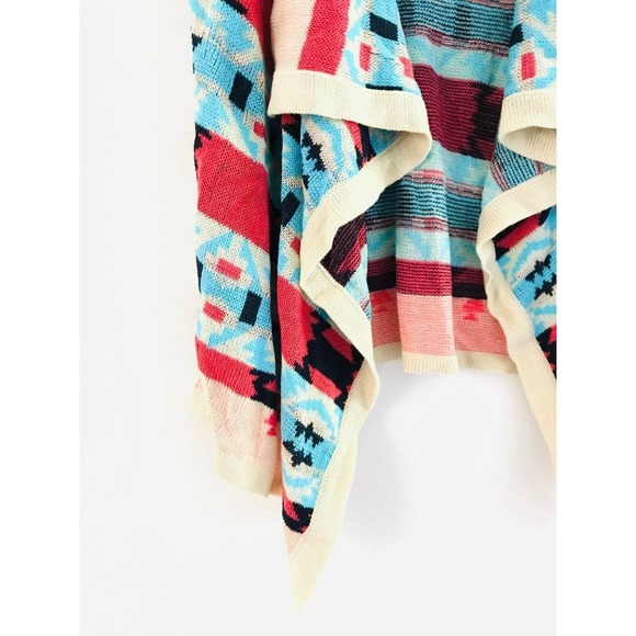 Anthropologie B sharp Aztec Tribal Draped Wrap Swing Cardigan Size ML Sleeveless - Picture 6 of 12